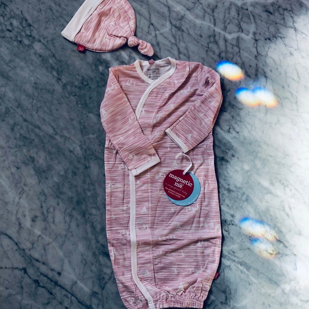 🌸 Magnificent Baby Pink Sailboats Gown Set- 0-3mo